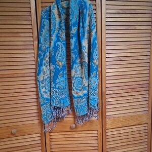 Pashmina Blue and Gold Floral Scarf
